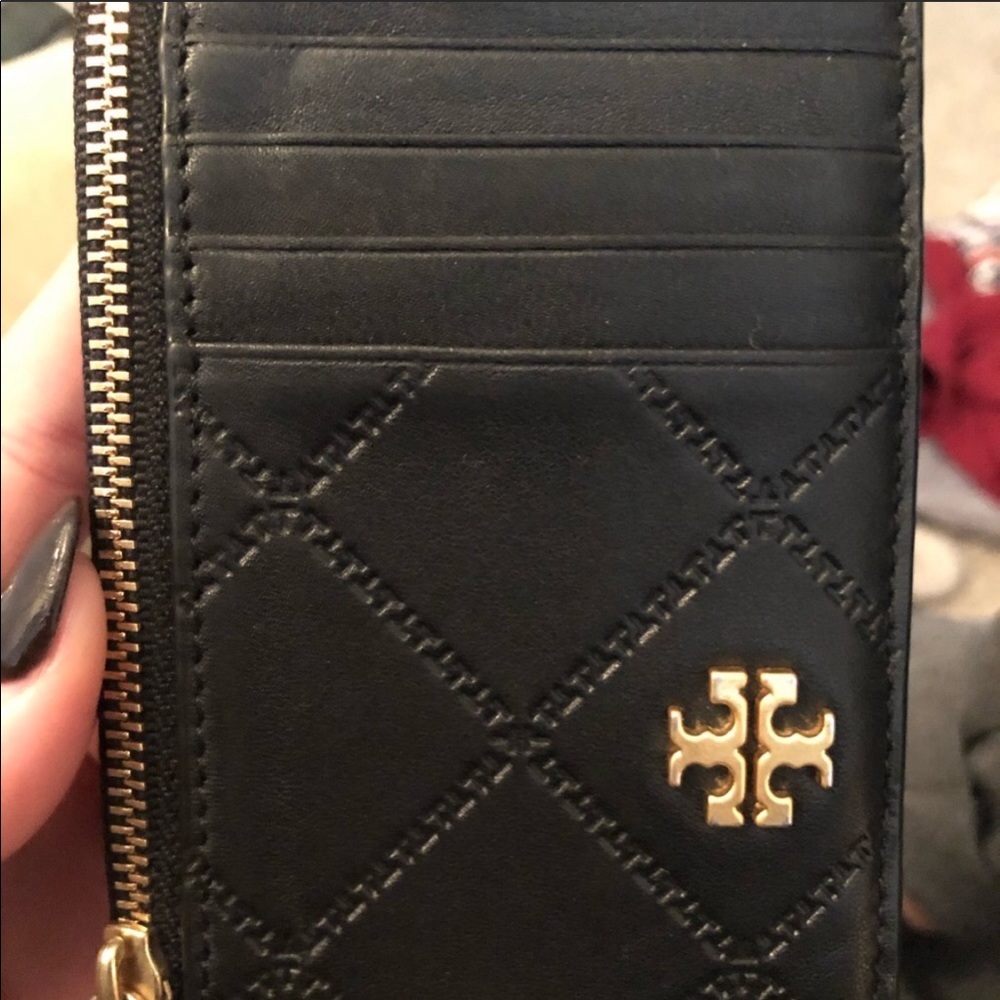 Black Tory Burch card holder wallet with zipper
